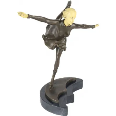 Foundry Cast Bronze Sculpture Marble Base Lady Skating 31cm