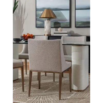 Taupe Fabric Dining Chair with Antique Brass Wooden Legs