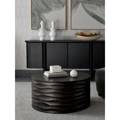 Black Concrete Large Sculpted Ridges Round Coffee Table