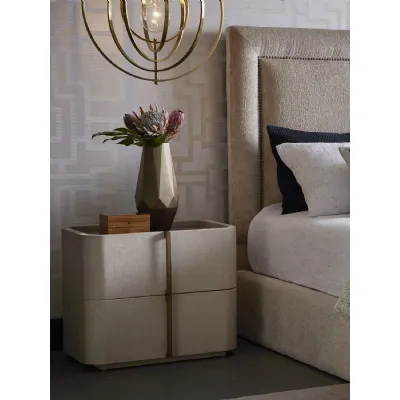 Cream Leather Effect 2 Drawer Nightstand Oak Top