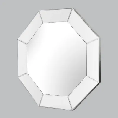 Clear Wood and Mirrored Glass Large Octagonal Wall Mirror