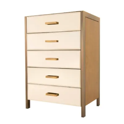 Brass Textured Wooden 5 Drawer Chest with Glass Front