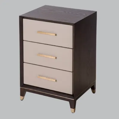 Chocolate Wooden Grey Front 3 Drawer Bedside Table
