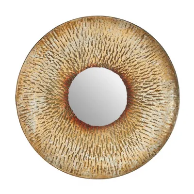 Small Round Bohemian Old Gold Hammered Mirror
