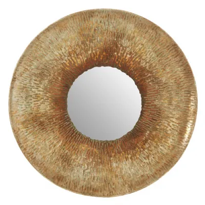 Large Round Bohemian Old Gold Hammered Mirror