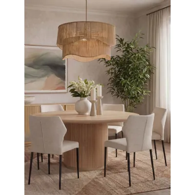 Round Oak Dining Table 173cm with Brushed Gold Base