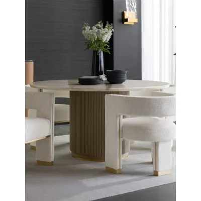 Beige Marble Round 150cm Dining Table with Taupe Fluted Base