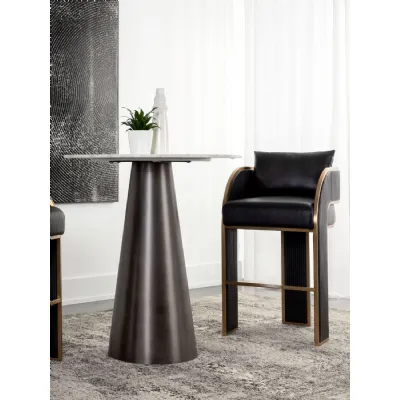 Black Leather Effect Bar Stool with Gold Detailing