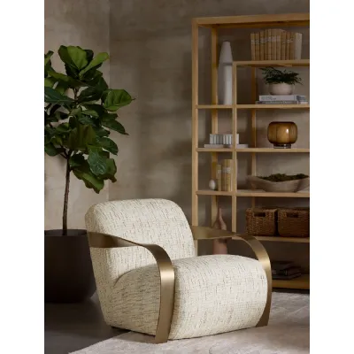 Cobblestone Fabric Lounge Chair with Antique Brass Arms