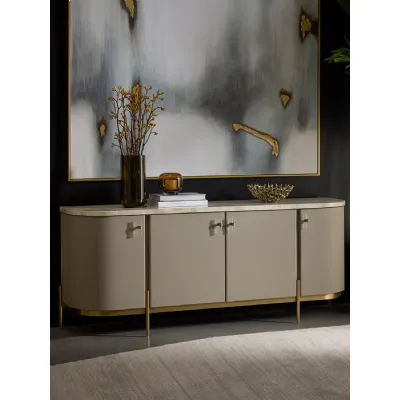 Taupe Leather Effect Sideboard with Cappuccino Marble Top