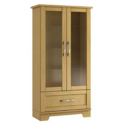 Oak or Grey 1 Drawer 160cm High Display Cabinet with Lights