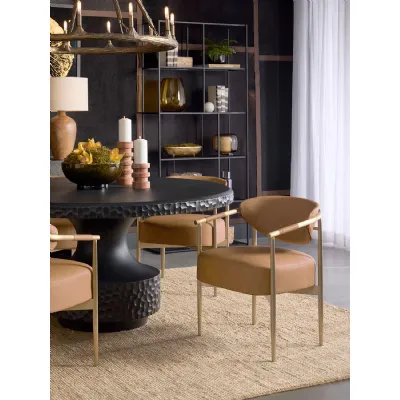 Cognac Leather Effect Gold Steel Legs Dining Chair