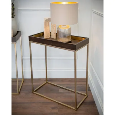 Chocolate Wood Small Console Table with Champagne Base