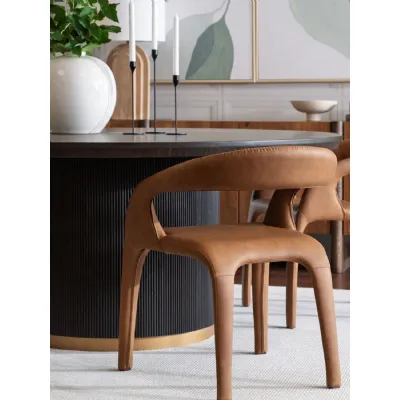 Cognac Sleek Tonal Modern Sculpted Dining Armchair