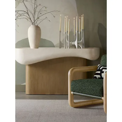 Concrete Top Asymmetrically Shaped Console Table Wooden Base