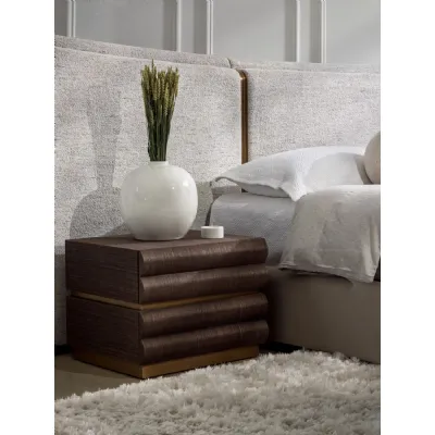 Chocolate Raffia Nightstand with 2 Velvet Lined Drawers
