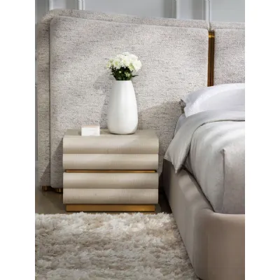 Cream Raffia Nightstand with 2 Velvet Lined Drawers