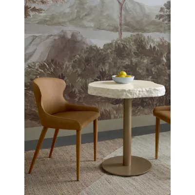 Travertine Marble Effect Curved Top Bistro Table Brass Base