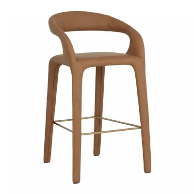 Cognac Sleek Tonal Modern Sculpted Barstool