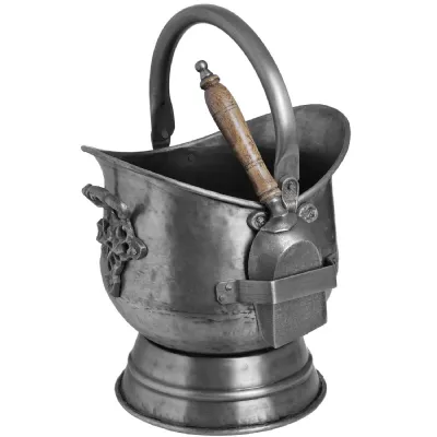Antique Pewter Coal Bucket with Shovel