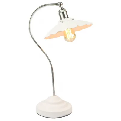 Daisy Lamp Textured White Shade Base Satin Chrome Arm 52cm (Bulbs not included)
