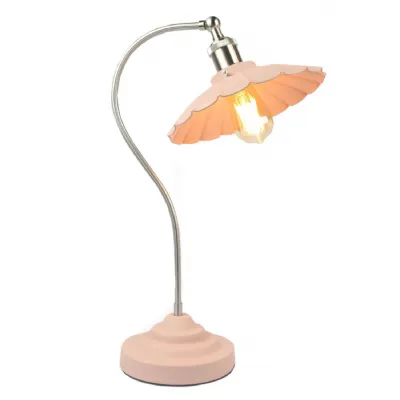 Daisy Lamp Textured Pink Shade Base Satin Chrome Arm 52cm (Bulbs Not Included)