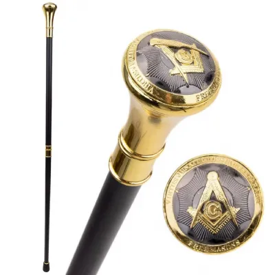 Gold Square & Compass Design Swagger Cane Walking Stick 92cm