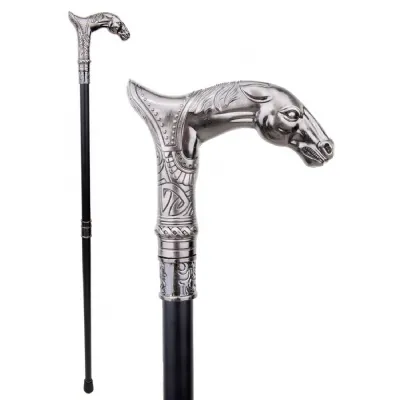 Silver Horse Swagger Cane Walking Stick 92cm