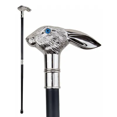 Silver Hare Blue Eyed Swagger Cane Walking Stick 93cm