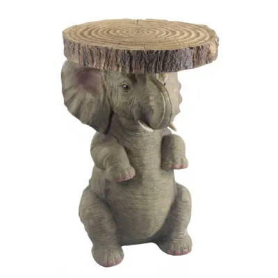 Rustic Grey Polystone Elephant Decorative Side Table 50cm