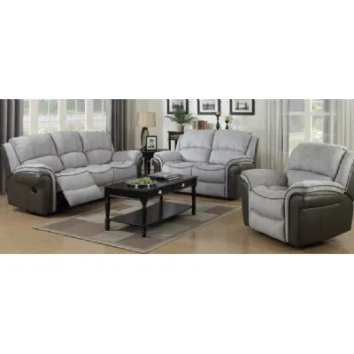 Grey Fabric and Leather Manual Reclining Sofa Set 3+2+1