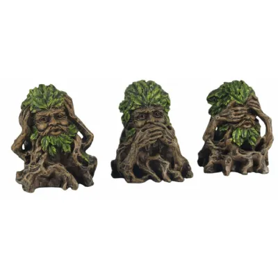 Set Of 3 Tree Faces Hear Speak, & See No Evil 10.5cm