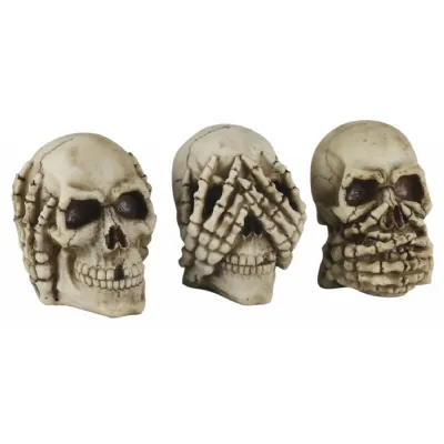 Set Of 3 Skulls Hear Speak, & See No Evil 13cm