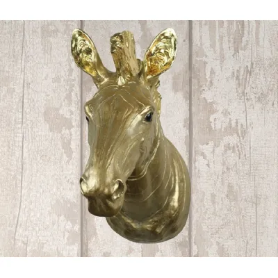Large Gold Zebra Head Wall Art Decorative Sculpture 46cm