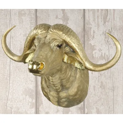 Gold Cap Buffalo Head Wall Art Sculptural 60cm