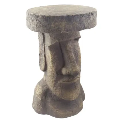 Modern Grey Stone Effect Easter Island Face Decorative Side Table 52cm