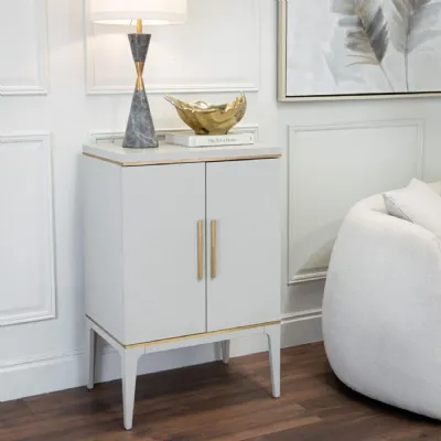 Grey Wooden 2 Door Cabinet with Brass Metal Trimmed