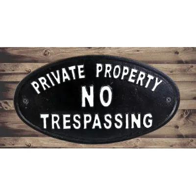 Oval Sign Private Property No Trespassing 25cm
