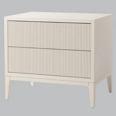 White Wooden Patterned 2 Drawer Bedside Table
