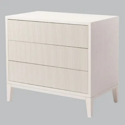 White Wooden Chest of 3 Drawers Fluted Front