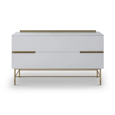 Alberto Two Drawer Low Sideboard White And Brass