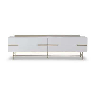 Alberto Four Drawer Low Sideboard White And Brass