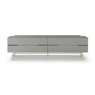 Alberto Four Drawer Low Sideboard Grey And Brass