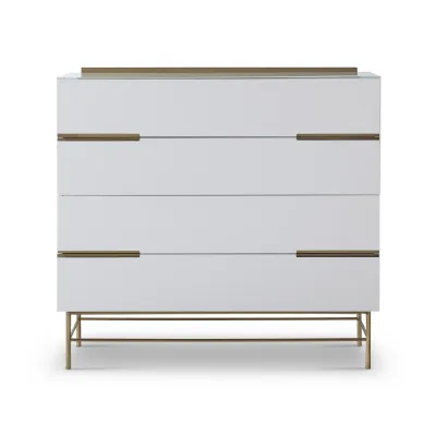 Alberto Four Drawer Wide Chest White And Brass