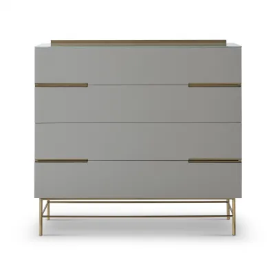 Alberto Four Drawer Wide Chest Grey And Brass