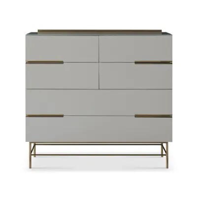Alberto Six Drawer Wide Chest Grey And Brass