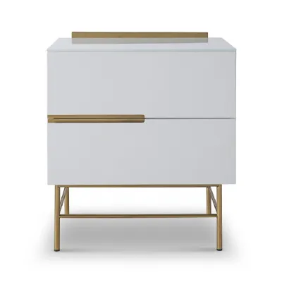 Alberto Two Drawer Narrow Chest White And Brass