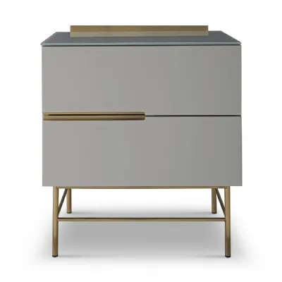 Alberto Two Drawer Narrow Chest Grey And Brass