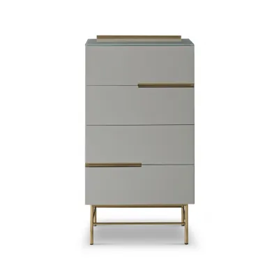 Alberto Four Drawer Narrow Chest Grey And Brass