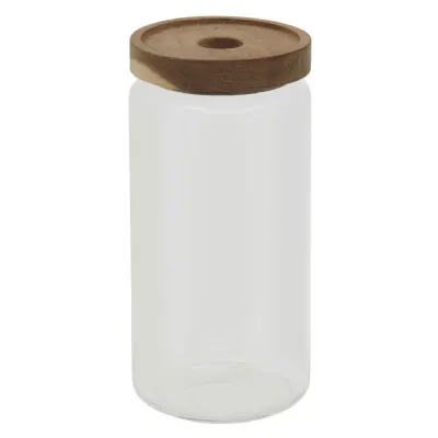 Freska 1000ML Clear Glass Jar With Airtight Wooden Lid